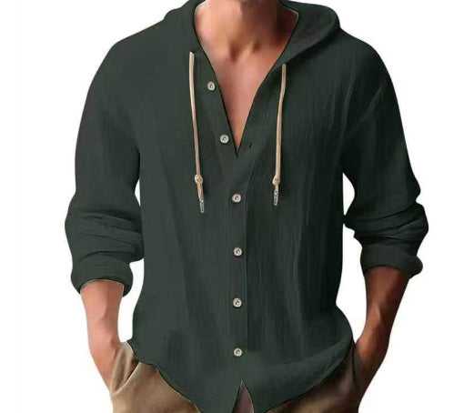 Cotton And Linen Shirt Hooded Sweater Button Long Sleeve Travel Essentials Shop Travel Happy Travel Happy 