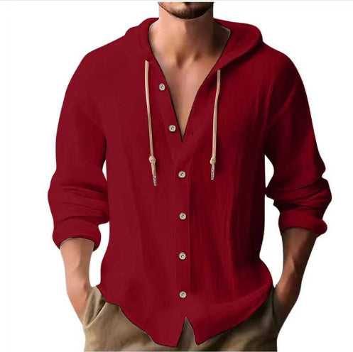 Cotton And Linen Shirt Hooded Sweater Button Long Sleeve Travel Essentials Shop Travel Happy Travel Happy 