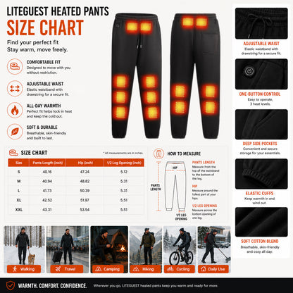 LITEGUEST 14-Zone USB Heated Pants | Soft Cotton Winter Warmth