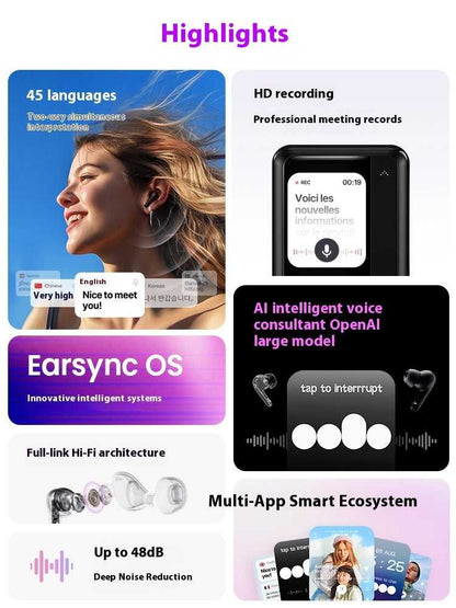 Intelligent AI Bluetooth Earphones with Noise Reduction and Real-time Translator Tech Travel Essentials Shop Travel Happy Travel Happy 