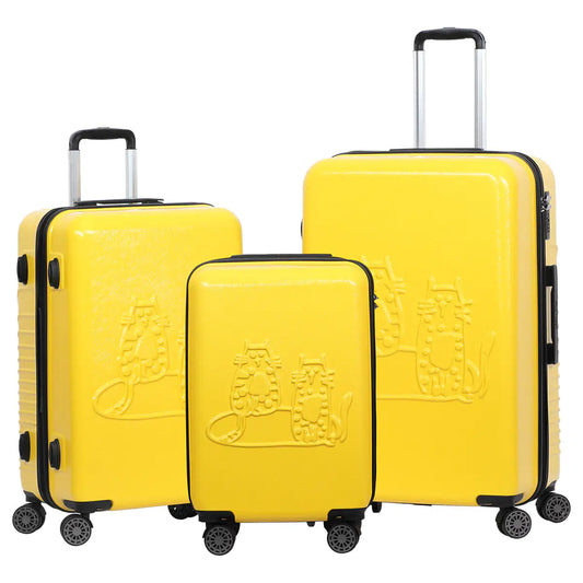 Biggdesign Cats Hardshell Spinner Luggage Set, Yellow, 3 Pcs.