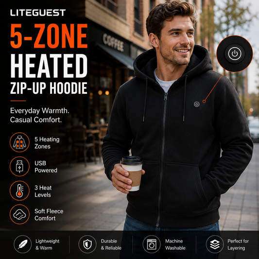 LITEGUEST 5-Zone Heated Zip-Up Hoodie | USB Heated Hoodie