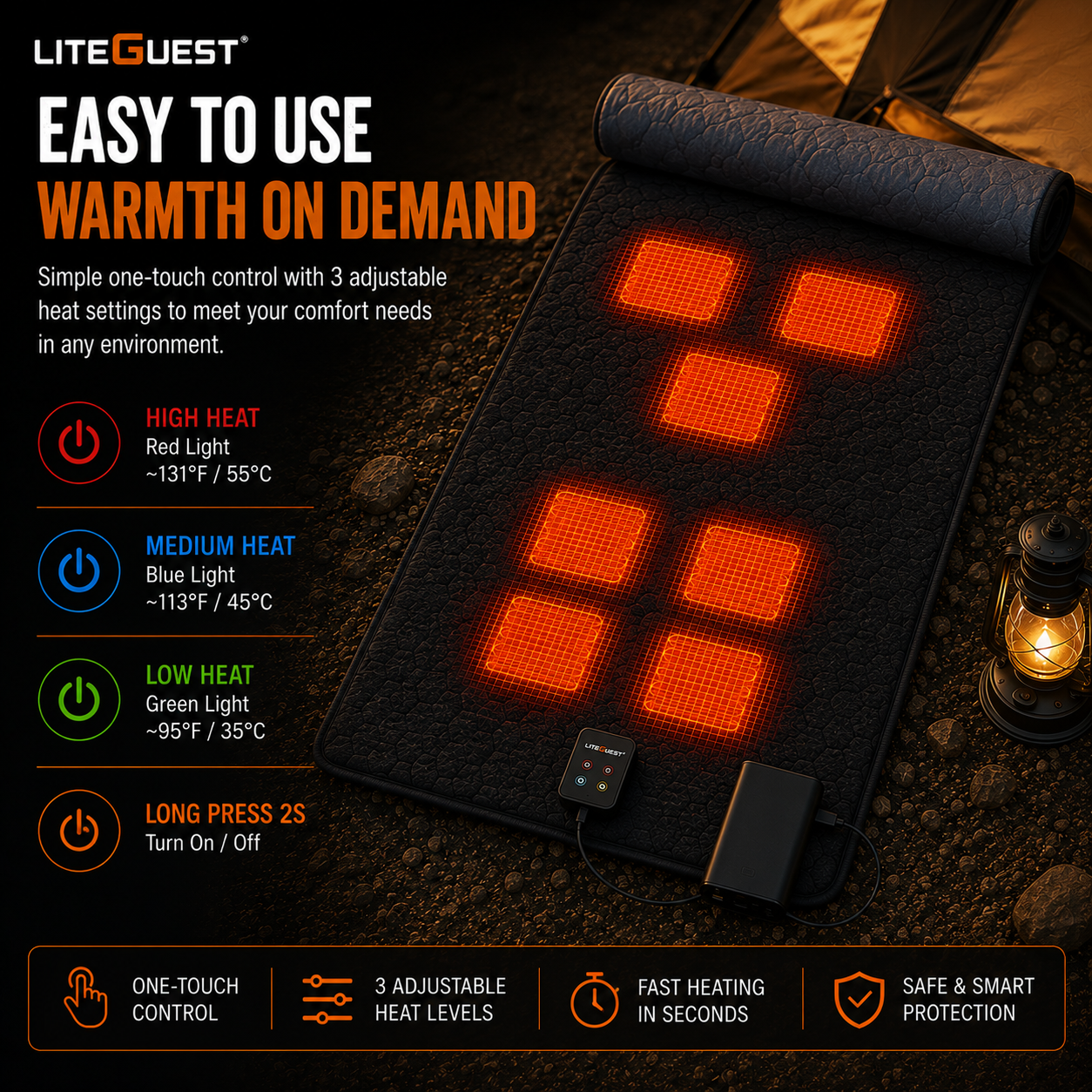 LITEGUEST 7-Zone USB Heated Sleeping Mat | Camping Sleeping Pad