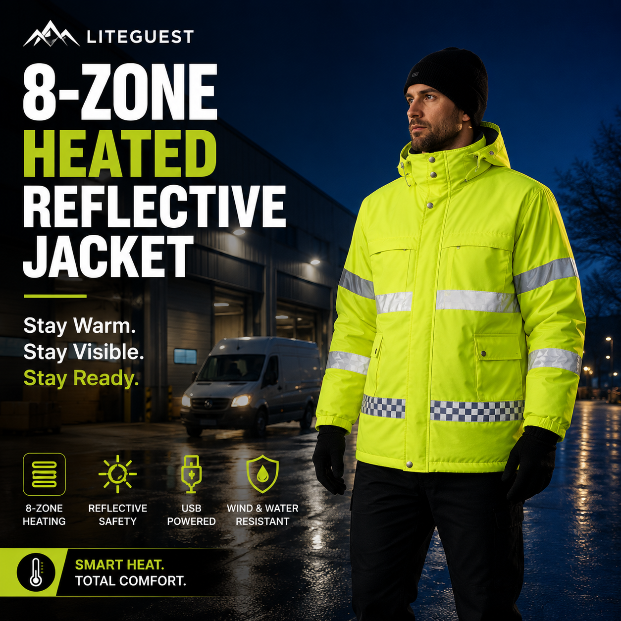 LITEGUEST 8-Zone Heated Reflective Jacket | Outdoor Utility Coat