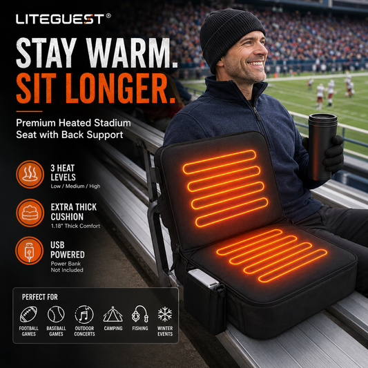 LITEGUEST Heated Stadium Seat with Back Support | USB Powered