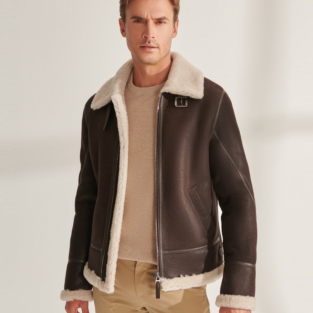 Martin Jackets Men's Brown Sheepskin Shearling Pilot Jacket