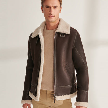 Martin Jackets Men's Brown Sheepskin Shearling Pilot Jacket