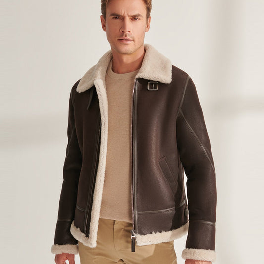 Martin Jackets Men's Brown Sheepskin Shearling Pilot Jacket