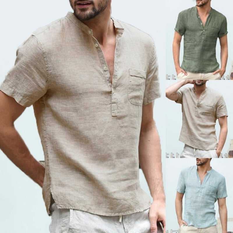 Polo Men’s Casual Linen Polo Shirt Travel Happy Men's Travel Wear