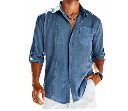 Men’s Casual Long Sleeve Shirt with Pocket - Lace Polo Collar Solid Color Button-Down men's clothing Men's Travel Wear Travel Happy Travel Happy 