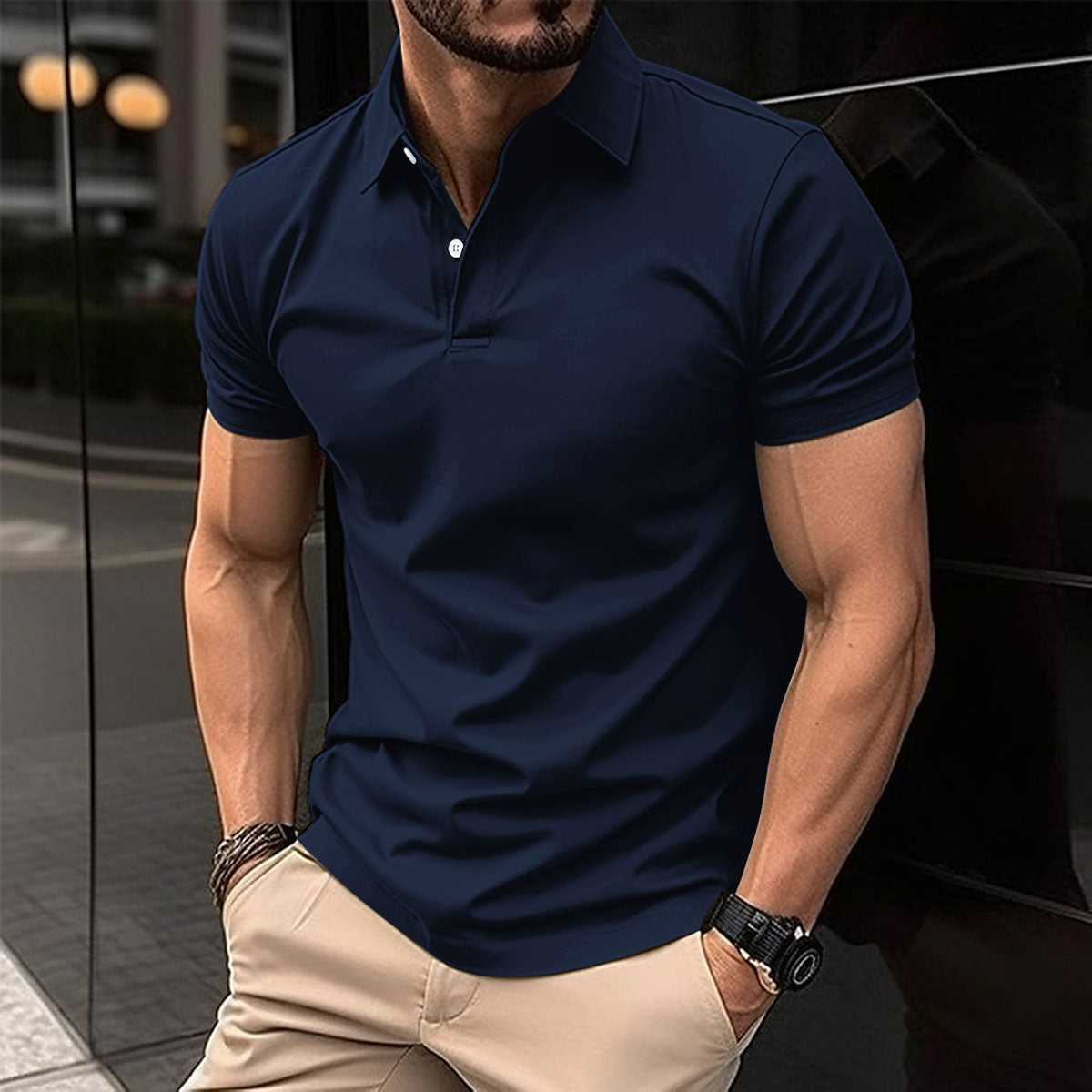 Men's Summer Short Sleeve Polo Shirt - Solid Color Button Lapel Top men's clothing Travel Essentials Shop Travel Happy Travel Happy 
