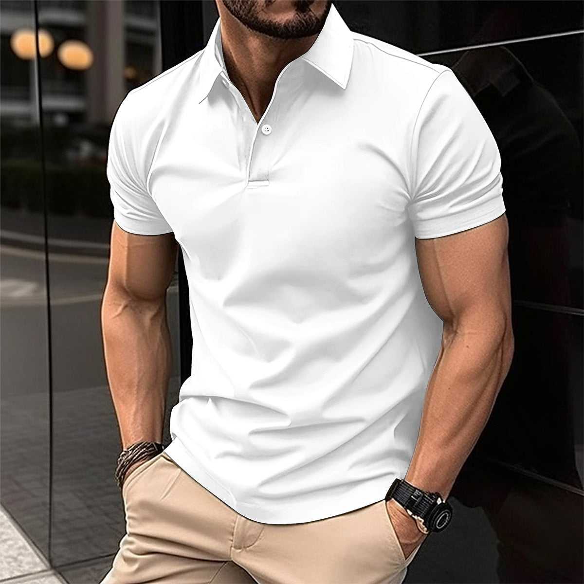 Men's Summer Short Sleeve Polo Shirt - Solid Color Button Lapel Top men's clothing Travel Essentials Shop Travel Happy Travel Happy 