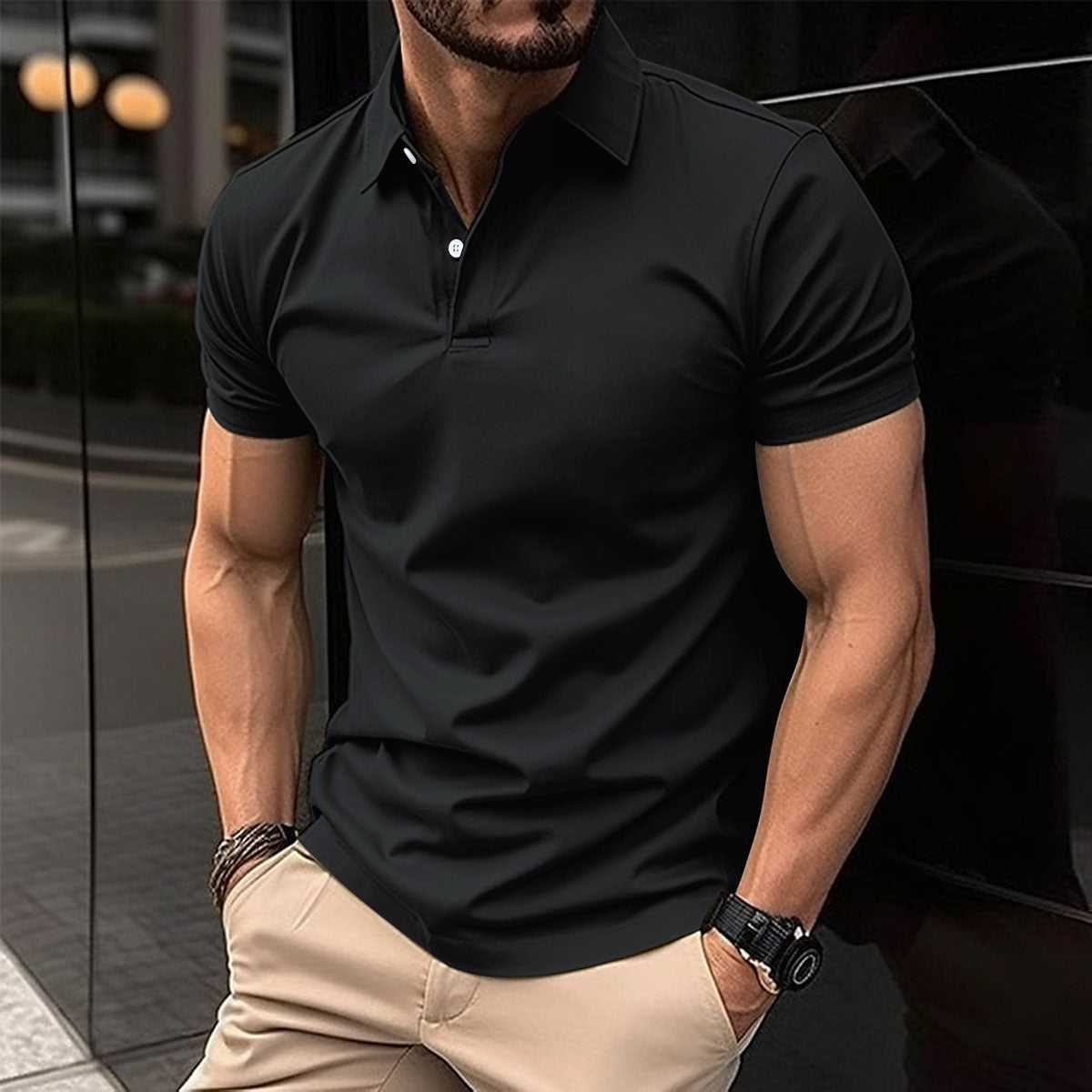 Men's Summer Short Sleeve Polo Shirt - Solid Color Button Lapel Top men's clothing Travel Essentials Shop Travel Happy Travel Happy 