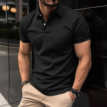 Men's Summer Short Sleeve Polo Shirt - Solid Color Button Lapel Top men's clothing Travel Essentials Shop Travel Happy Travel Happy 