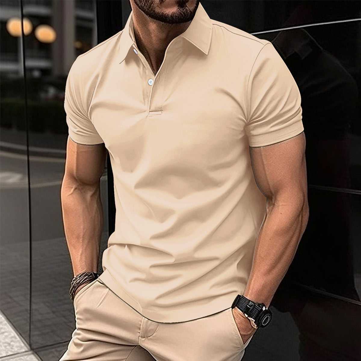 Men's Summer Short Sleeve Polo Shirt - Solid Color Button Lapel Top men's clothing Travel Essentials Shop Travel Happy Travel Happy 