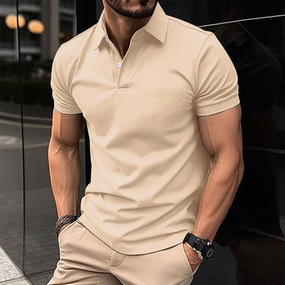 Men's Summer Short Sleeve Polo Shirt - Solid Color Button Lapel Top men's clothing Travel Essentials Shop Travel Happy Travel Happy 