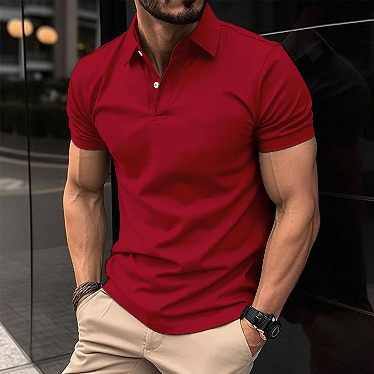 Men's Summer Short Sleeve Polo Shirt - Solid Color Button Lapel Top men's clothing Travel Essentials Shop Travel Happy Travel Happy 