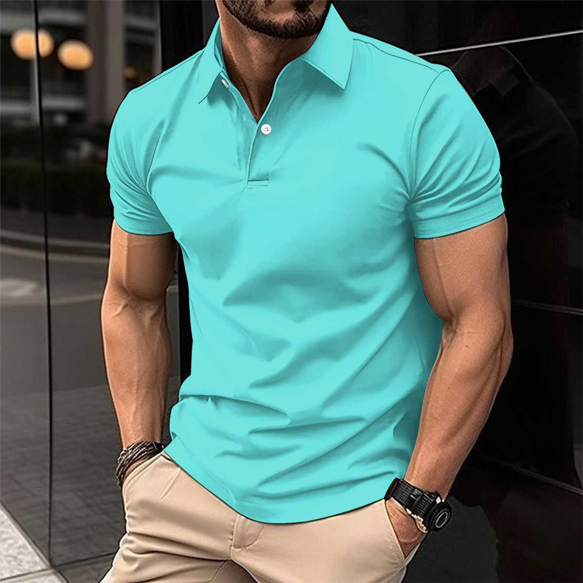 Men's Summer Short Sleeve Polo Shirt - Solid Color Button Lapel Top men's clothing Travel Essentials Shop Travel Happy Travel Happy 