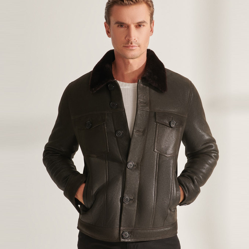 Martin Jackets Men's Brown Sheepskin Shearling Trucker Jacket
