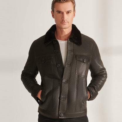 Martin Jackets Men's Brown Sheepskin Shearling Trucker Jacket