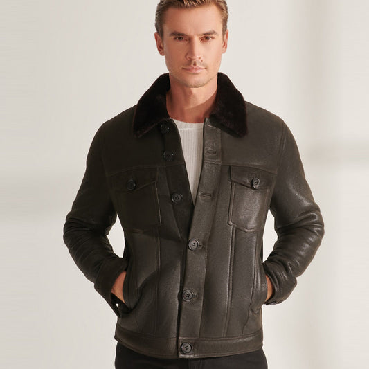 Martin Jackets Men's Brown Sheepskin Shearling Trucker Jacket