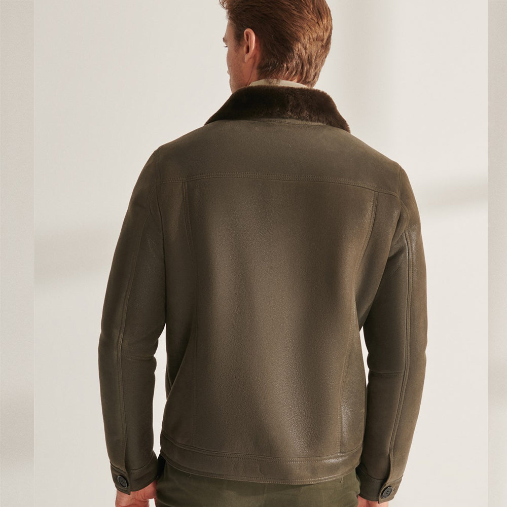 Martin Jackets Men's Green Sheepskin Shearling Trucker Jacket