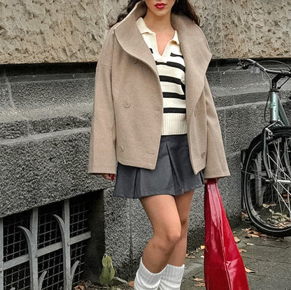 Women's Double-Breasted Collared Jacket in Khaki