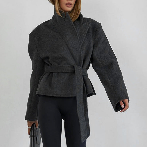 Women's Belted Relaxed-Fit Blazer in Dark Gray