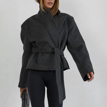 Women's Belted Relaxed-Fit Blazer in Dark Gray