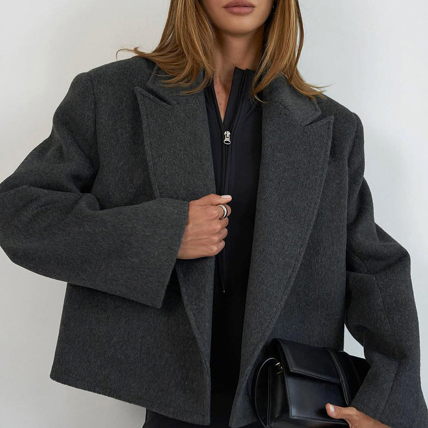 Women's Belted Relaxed-Fit Blazer in Dark Gray