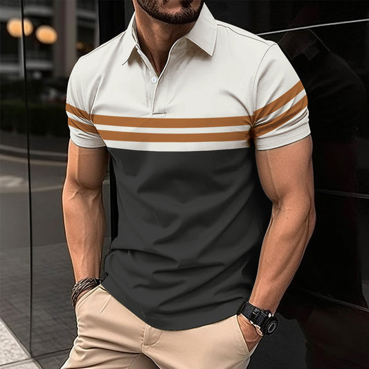 Men's Striped Printed Casual Polo Shirt