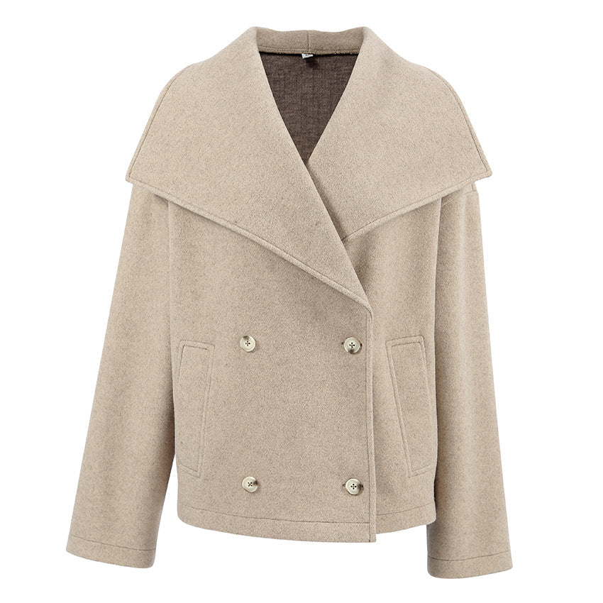 Women's Double-Breasted Collared Jacket in Khaki