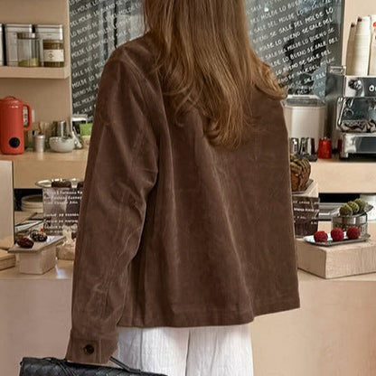 Women's Brown Suede-Look Button-Up Shacket