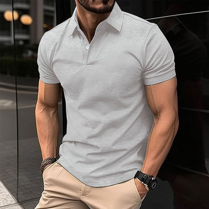 Men's Summer Short Sleeve Polo Shirt - Solid Color Button Lapel Top