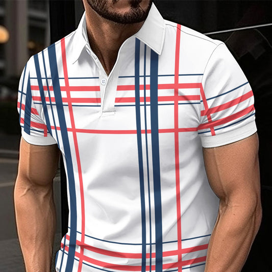 Men's Printed Lapel Button Sport Short-Sleeved Shirt