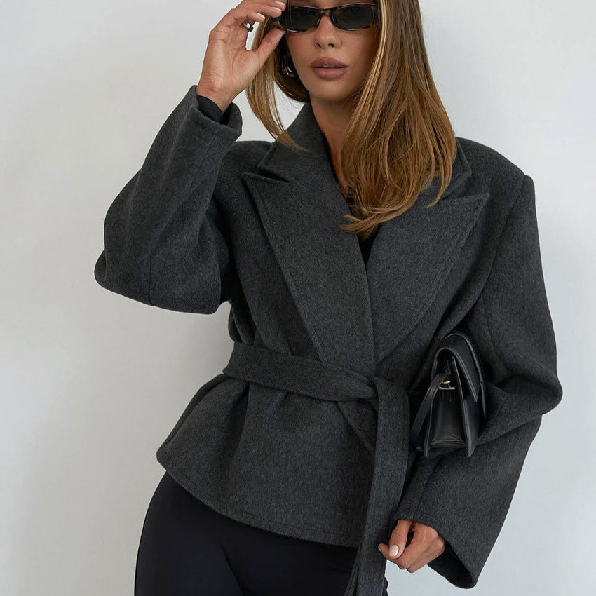 Women's Belted Relaxed-Fit Blazer in Dark Gray