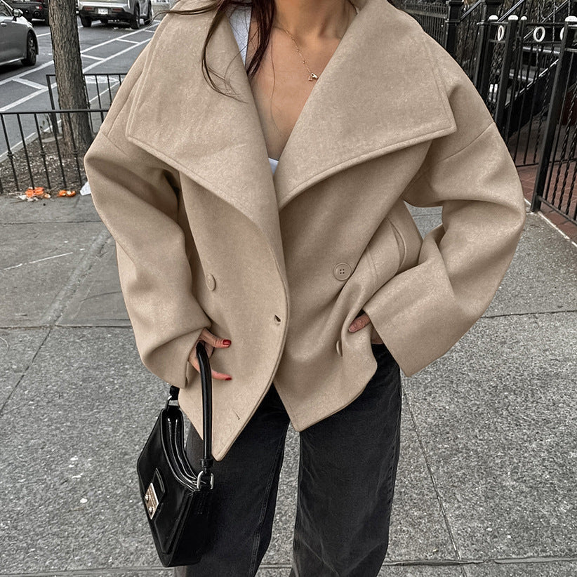 Women's Double-Breasted Collared Jacket in Khaki