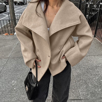 Women's Double-Breasted Collared Jacket in Khaki