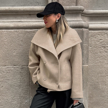 Women's Double-Breasted Collared Jacket in Khaki