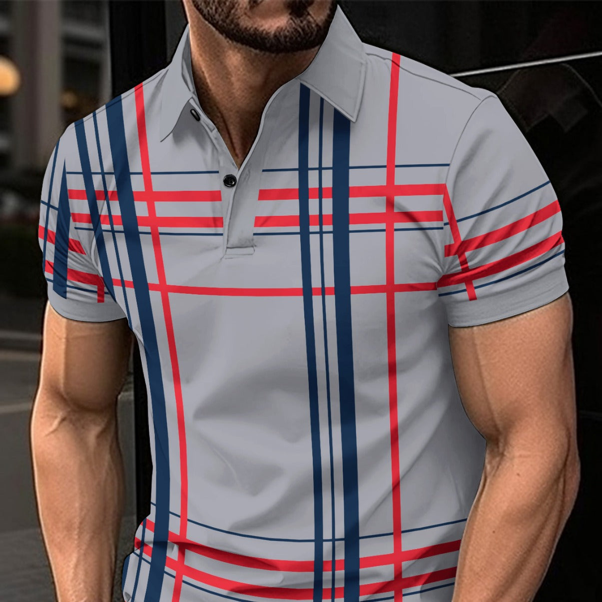 Men's Printed Lapel Button Sport Short-Sleeved Shirt