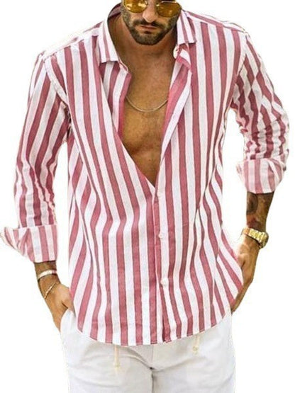Loose Polo-Collar Striped Shirt