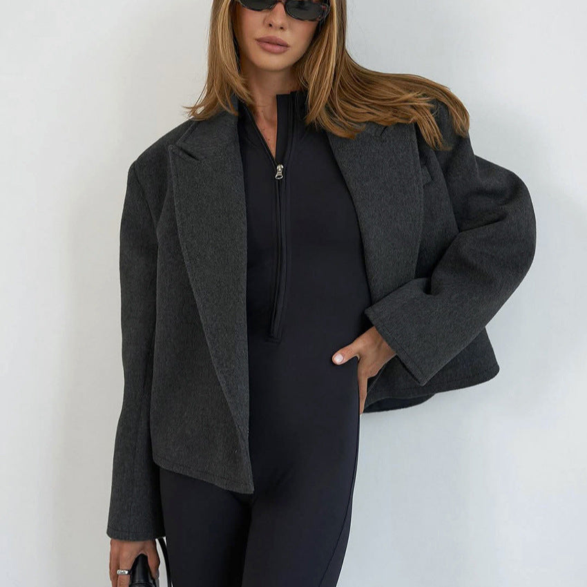 Women's Belted Relaxed-Fit Blazer in Dark Gray
