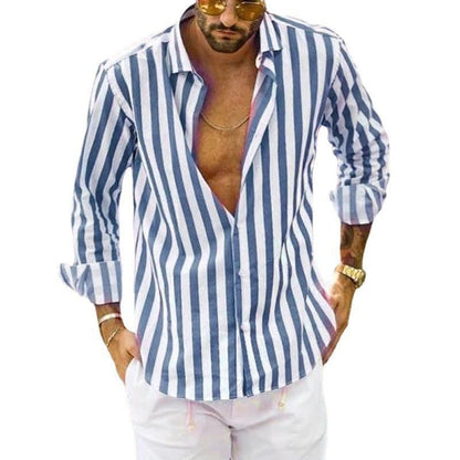 Loose Polo-Collar Striped Shirt