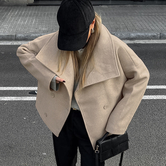 Women's Double-Breasted Collared Jacket in Khaki