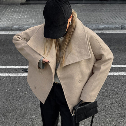 Women's Double-Breasted Collared Jacket in Khaki