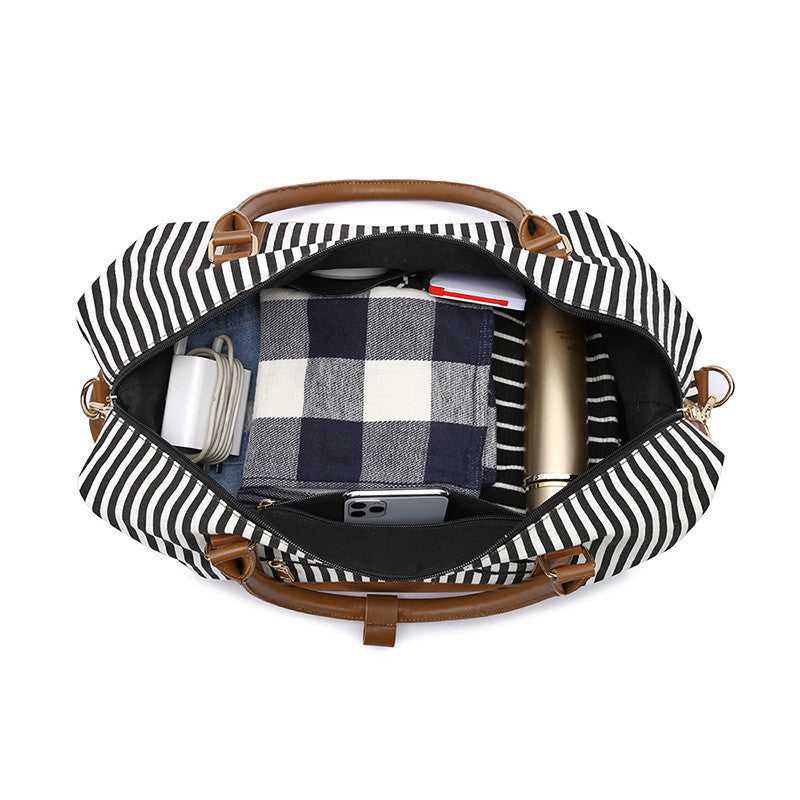 Women's Hand Striped Canvas Duffle Bag Luggage Travel Essentials Shop Travel Happy Travel Happy 