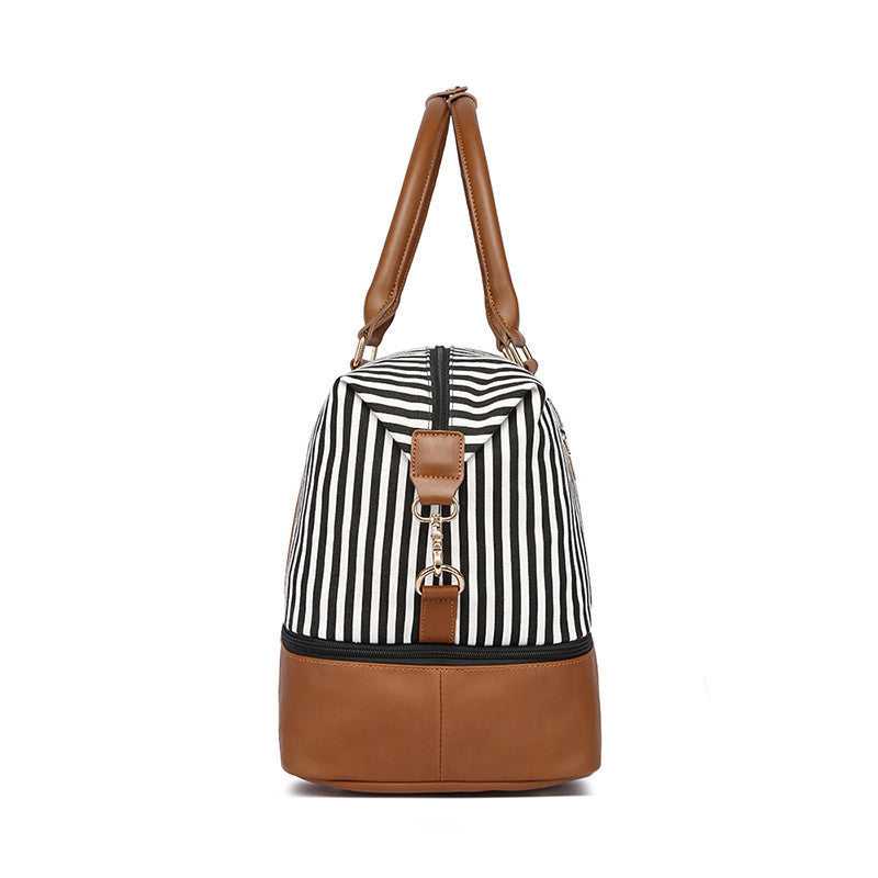 Women's Hand Striped Canvas Duffle Bag Luggage Travel Essentials Shop Travel Happy Travel Happy 