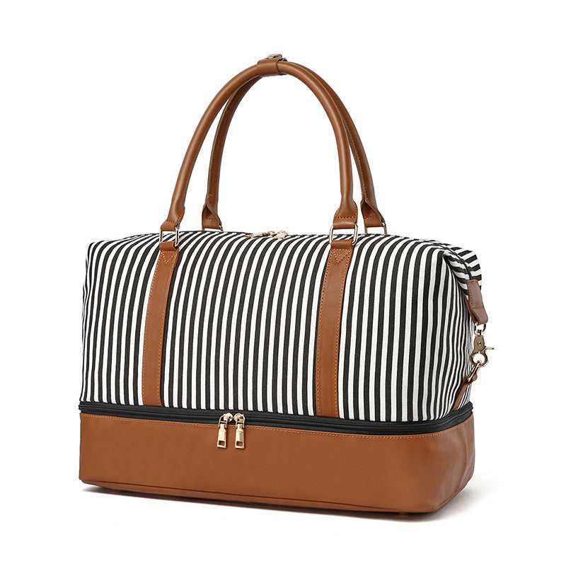 Women's Hand Striped Canvas Duffle Bag Luggage Travel Essentials Shop Travel Happy Travel Happy 