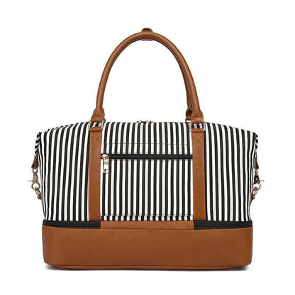 Women's Hand Striped Canvas Duffle Bag Luggage Travel Essentials Shop Travel Happy Travel Happy 