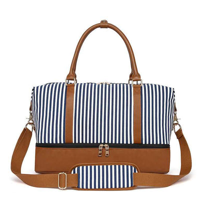 Women's Hand Striped Canvas Duffle Bag Luggage Travel Essentials Shop Travel Happy Travel Happy 